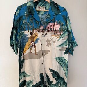 Tori Richard Men's Surfing Paradise Shirt - Blue and Green